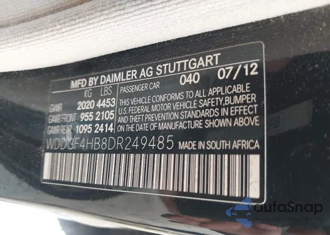 2013 Mercedes-Benz C 250 Luxury/Sport из США, поврежденный, VIN WDDGF4HB8DR249485